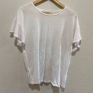 Large LOFT White Tee with Flutter Sleeves